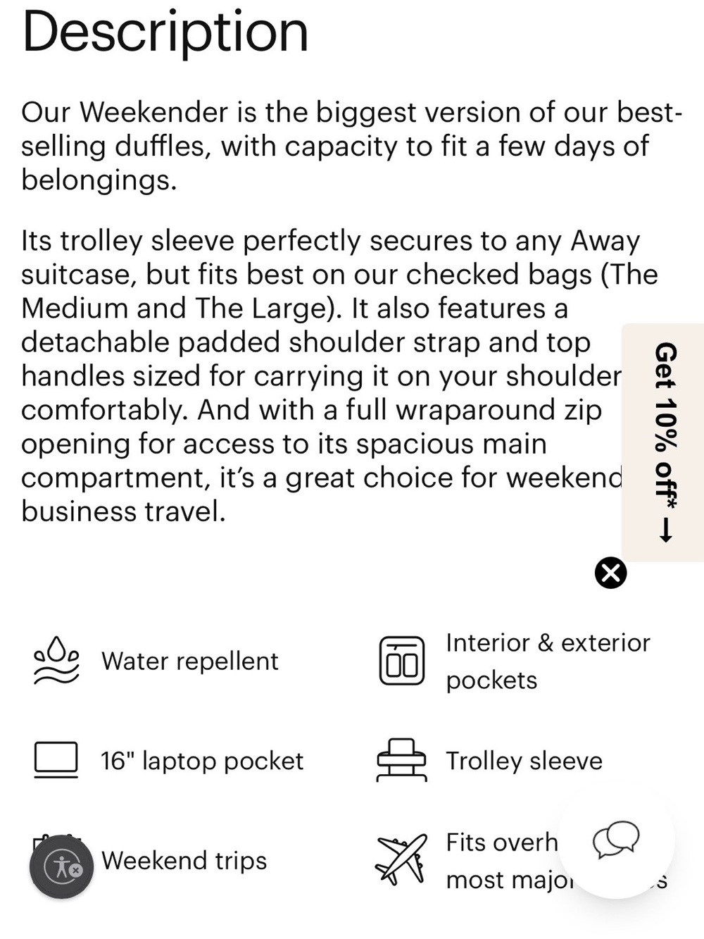 Away Weekender- Black Duffel Bag - Picture 6 of 8